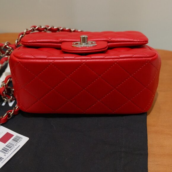 Chanel Quilted Lambskin Mini Square Flap Red NWT - Picture 7 of 16